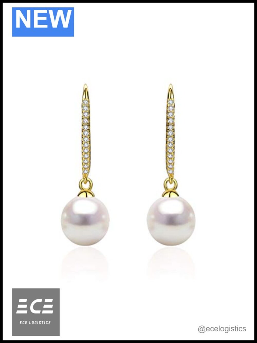 Cultured White Pearl Drop Earrings 8-9mm Gold Plated Sterling Silver Minimalist